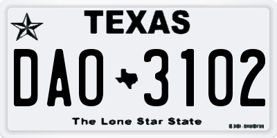 TX license plate DAO3102