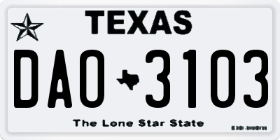 TX license plate DAO3103