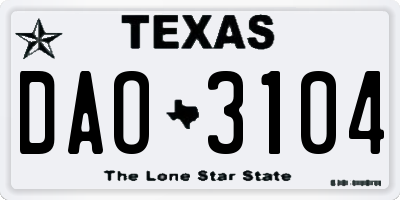 TX license plate DAO3104