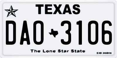 TX license plate DAO3106