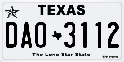 TX license plate DAO3112