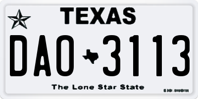 TX license plate DAO3113