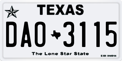 TX license plate DAO3115