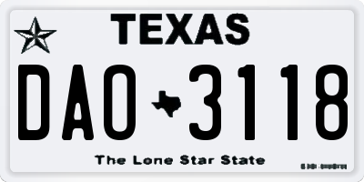 TX license plate DAO3118