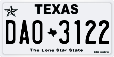 TX license plate DAO3122