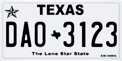 TX license plate DAO3123
