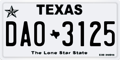 TX license plate DAO3125