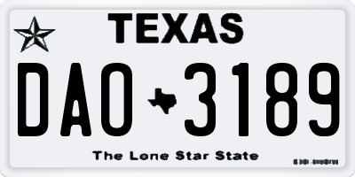 TX license plate DAO3189