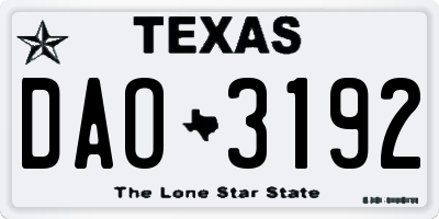 TX license plate DAO3192
