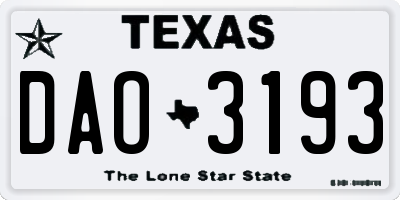 TX license plate DAO3193
