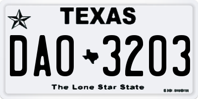 TX license plate DAO3203