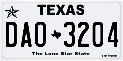 TX license plate DAO3204