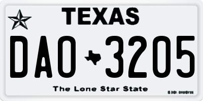 TX license plate DAO3205