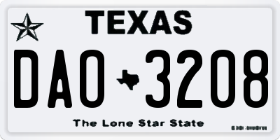 TX license plate DAO3208