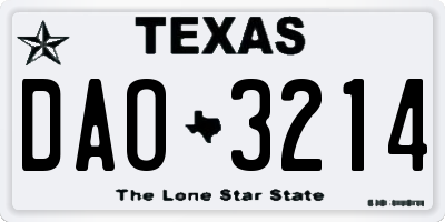 TX license plate DAO3214