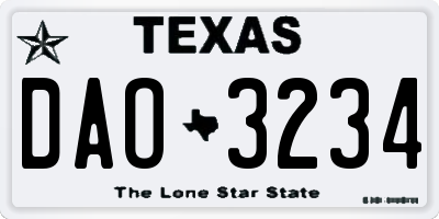TX license plate DAO3234