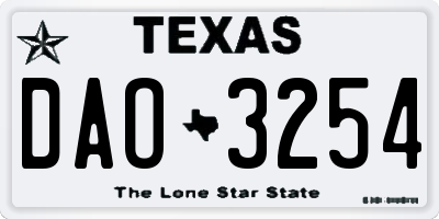 TX license plate DAO3254