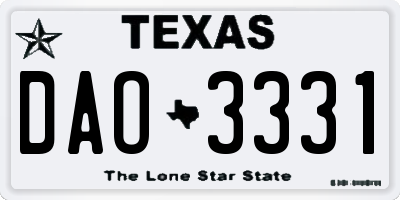 TX license plate DAO3331