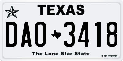 TX license plate DAO3418