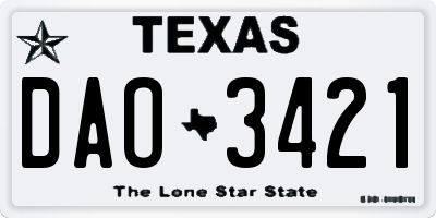 TX license plate DAO3421