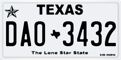 TX license plate DAO3432