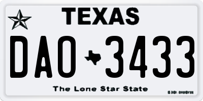 TX license plate DAO3433