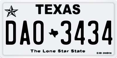 TX license plate DAO3434