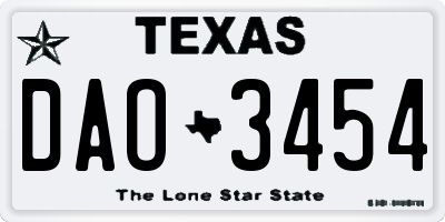 TX license plate DAO3454