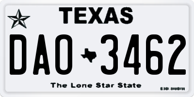 TX license plate DAO3462