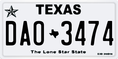 TX license plate DAO3474