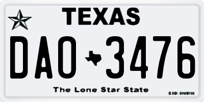 TX license plate DAO3476