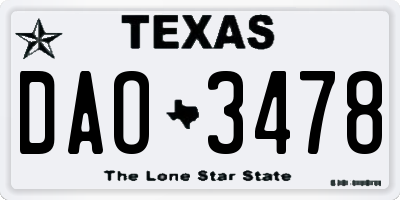 TX license plate DAO3478