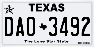 TX license plate DAO3492