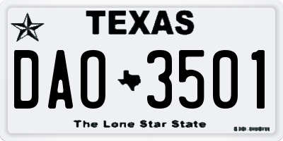 TX license plate DAO3501