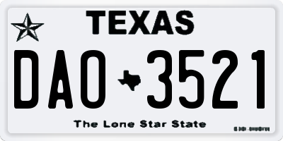 TX license plate DAO3521