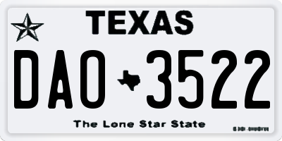 TX license plate DAO3522