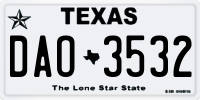 TX license plate DAO3532