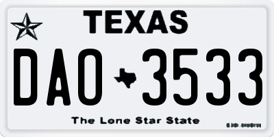 TX license plate DAO3533