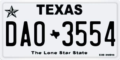 TX license plate DAO3554
