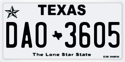 TX license plate DAO3605
