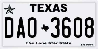 TX license plate DAO3608