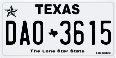 TX license plate DAO3615