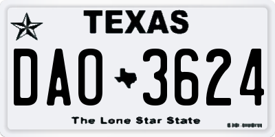 TX license plate DAO3624