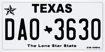 TX license plate DAO3630