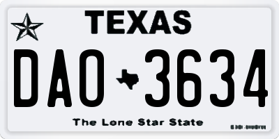 TX license plate DAO3634