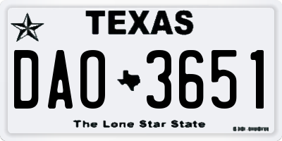 TX license plate DAO3651