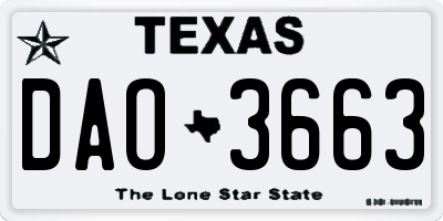 TX license plate DAO3663