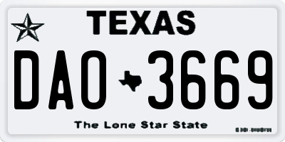 TX license plate DAO3669