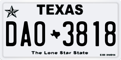 TX license plate DAO3818