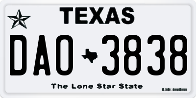 TX license plate DAO3838